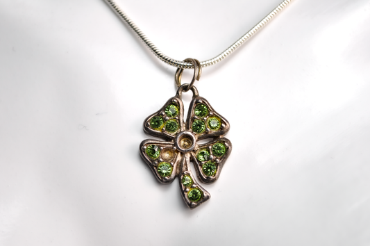 Sparkling Green Cubic Zirconium Four-Leaf Clover Charm - Stamped and Tested Sterling Silver - Lucky Charm