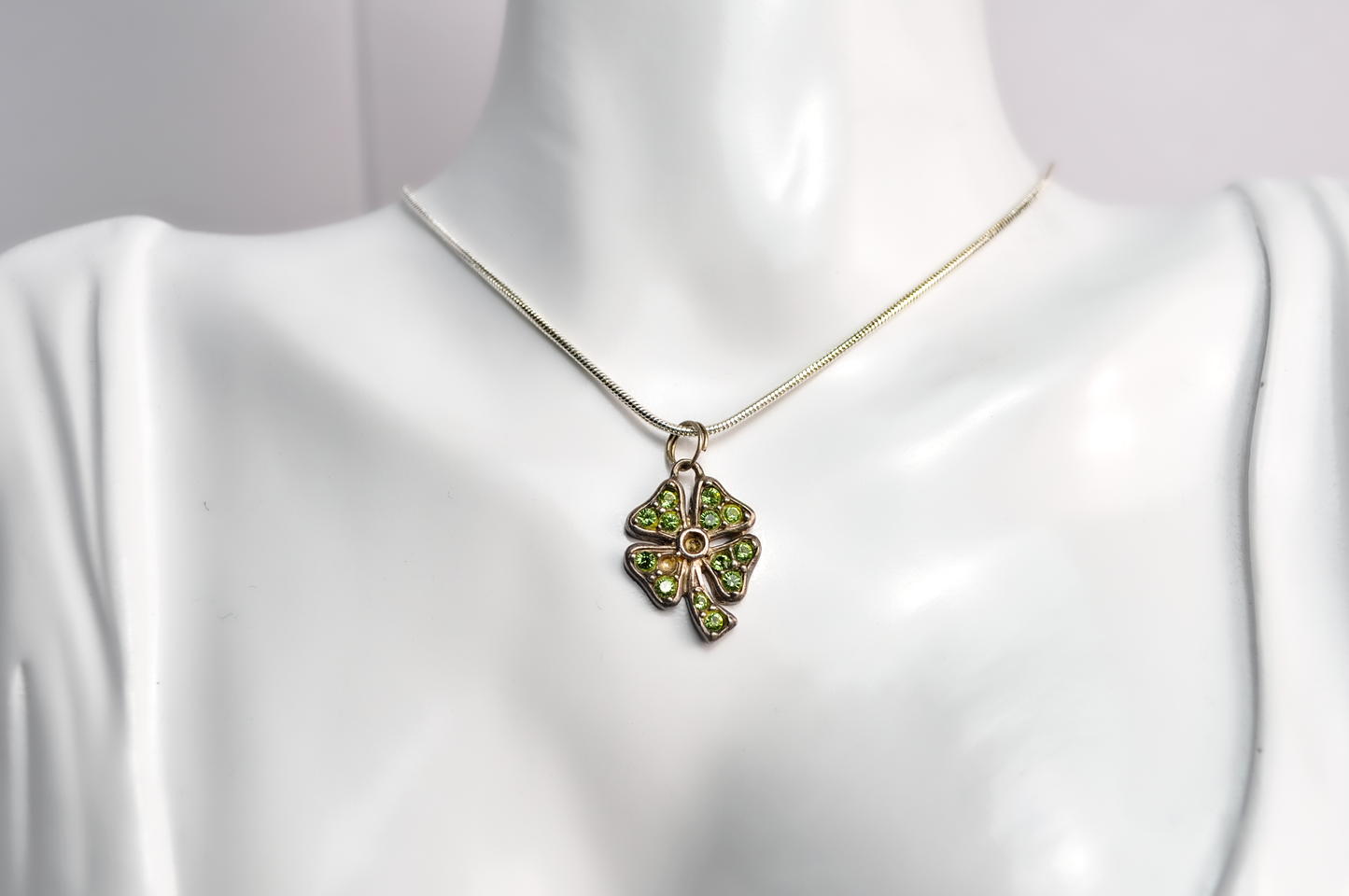 Sparkling Green Cubic Zirconium Four-Leaf Clover Charm - Stamped and Tested Sterling Silver - Lucky Charm