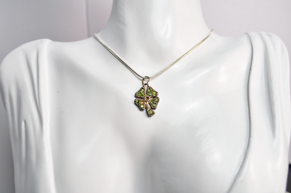 Sparkling Green Cubic Zirconium Four-Leaf Clover Charm - Stamped and Tested Sterling Silver - Lucky Charm