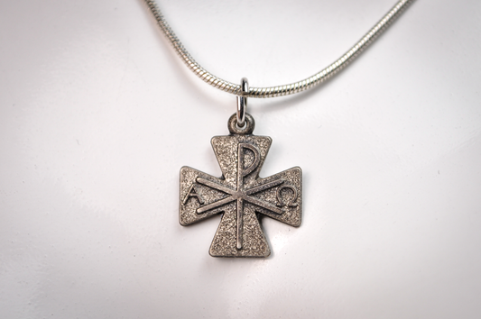 Vintage Chi Rho & Alpha Omega Maltese Cross Pendant - Stamped and Tested Sterling Silver - Religious Jewelry
