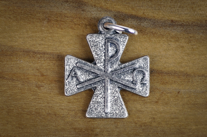 Vintage Chi Rho & Alpha Omega Maltese Cross Pendant - Stamped and Tested Sterling Silver - Religious Jewelry