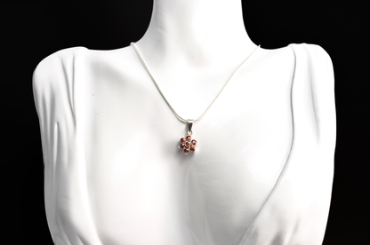 Small Floral Garnet Cluster Charm - Stamped and Tested Sterling Silver - Floral Garnet Charm - Star Garnet Charm