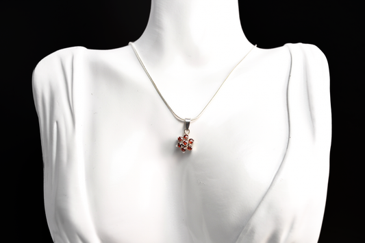 Small Floral Garnet Cluster Charm - Stamped and Tested Sterling Silver - Floral Garnet Charm - Star Garnet Charm