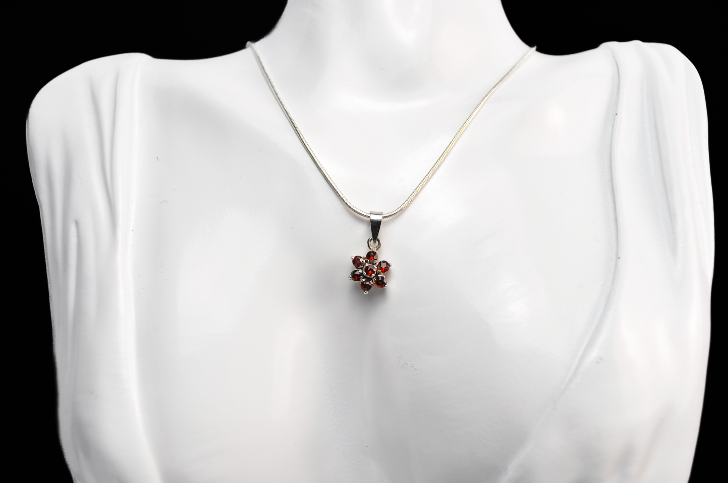 Small Floral Garnet Cluster Charm - Stamped and Tested Sterling Silver - Floral Garnet Charm - Star Garnet Charm