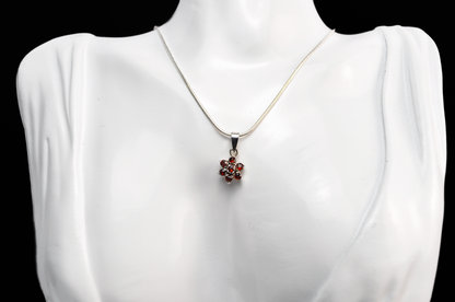 Small Floral Garnet Cluster Charm - Stamped and Tested Sterling Silver - Floral Garnet Charm - Star Garnet Charm