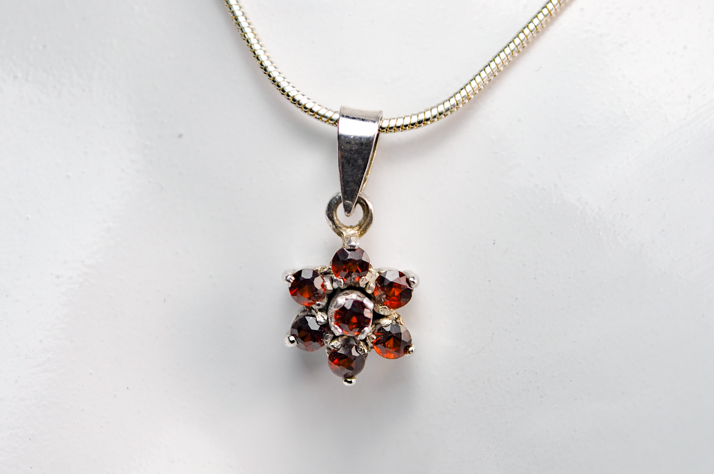 Small Floral Garnet Cluster Charm - Stamped and Tested Sterling Silver - Floral Garnet Charm - Star Garnet Charm