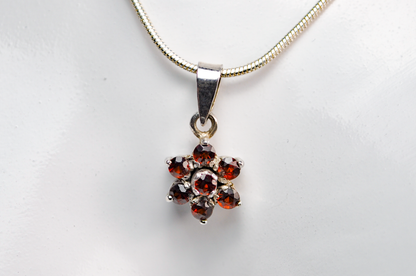 Small Floral Garnet Cluster Charm - Stamped and Tested Sterling Silver - Floral Garnet Charm - Star Garnet Charm