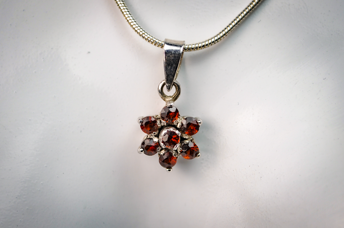 Small Floral Garnet Cluster Charm - Stamped and Tested Sterling Silver - Floral Garnet Charm - Star Garnet Charm