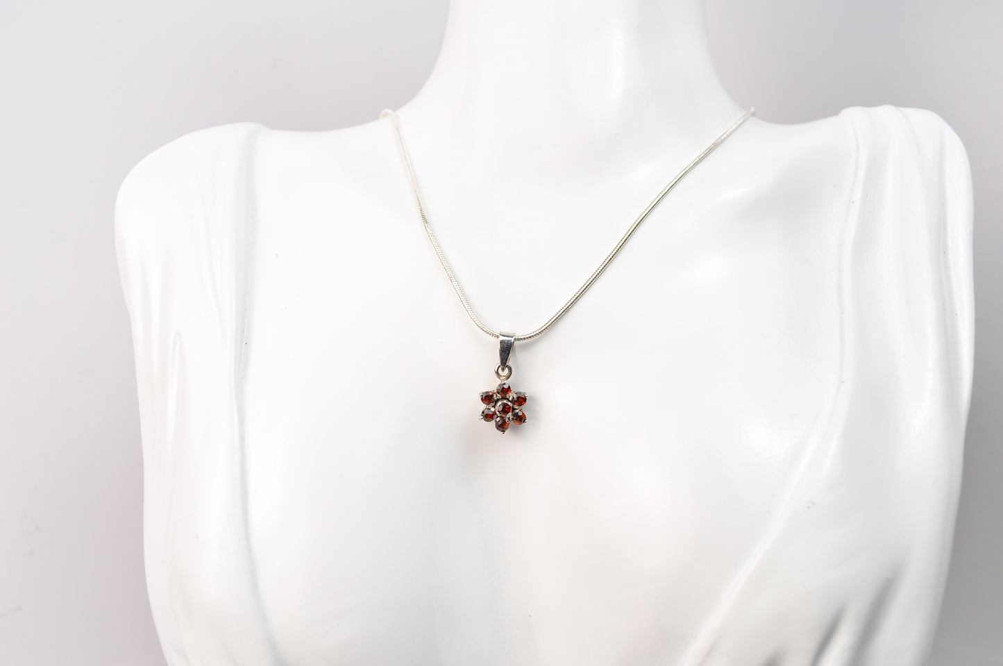 Small Floral Garnet Cluster Charm - Stamped and Tested Sterling Silver - Floral Garnet Charm - Star Garnet Charm
