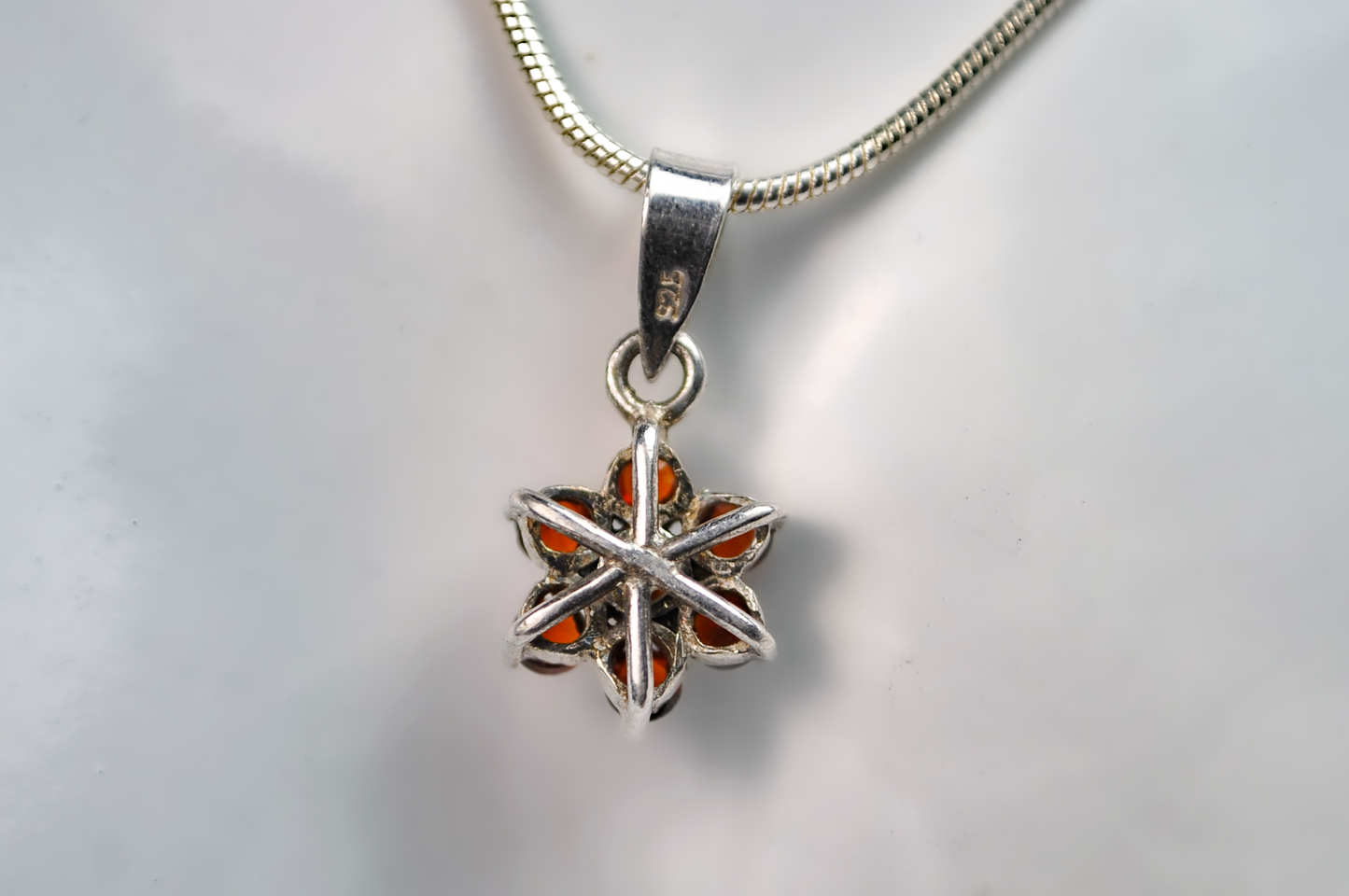 Small Floral Garnet Cluster Charm - Stamped and Tested Sterling Silver - Floral Garnet Charm - Star Garnet Charm