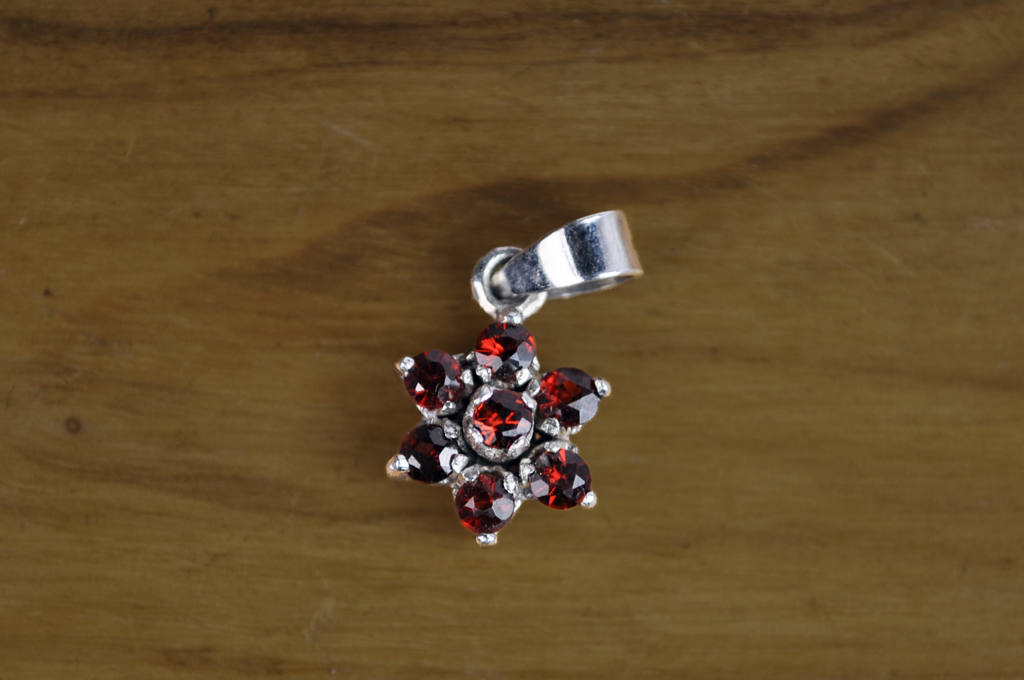 Small Floral Garnet Cluster Charm - Stamped and Tested Sterling Silver - Floral Garnet Charm - Star Garnet Charm