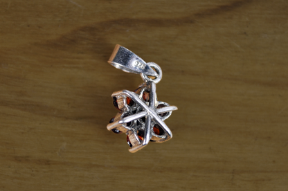 Small Floral Garnet Cluster Charm - Stamped and Tested Sterling Silver - Floral Garnet Charm - Star Garnet Charm