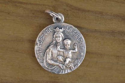 Vintage French Notre-Dame de la Garde Mary and Baby Jesus Pendant - French Religious Medal - Notre-Dame Charm