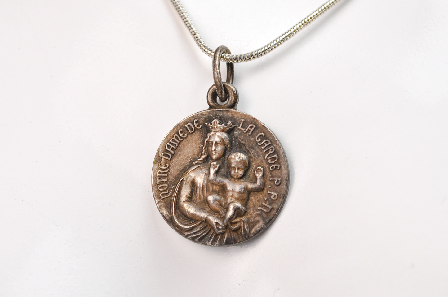Vintage French Notre-Dame de la Garde Mary and Baby Jesus Pendant - French Religious Medal - Notre-Dame Charm