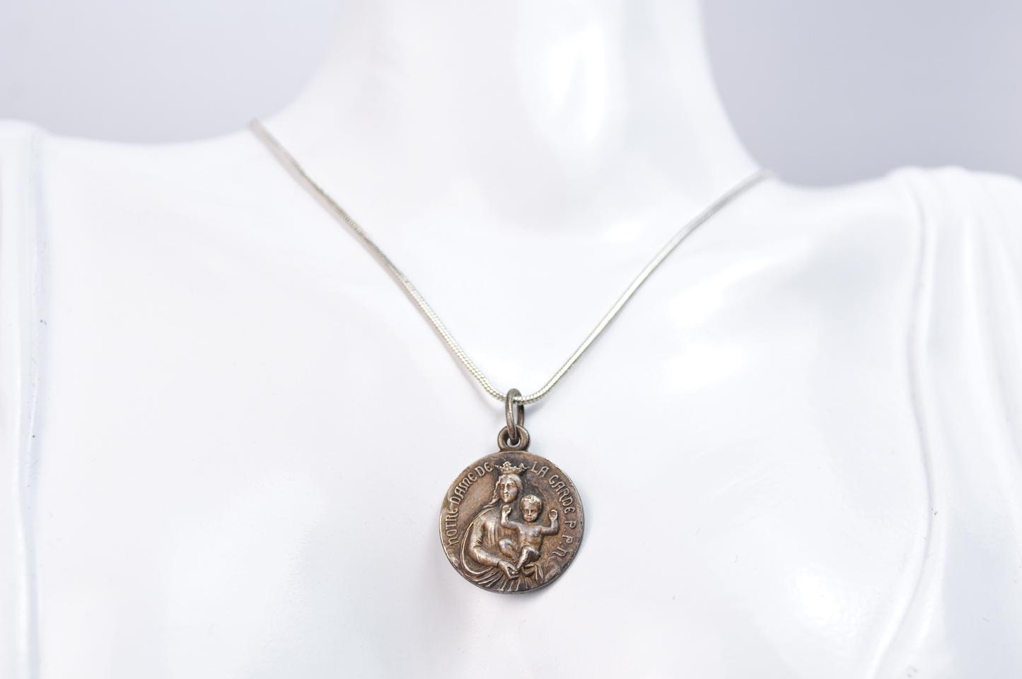 Vintage French Notre-Dame de la Garde Mary and Baby Jesus Pendant - French Religious Medal - Notre-Dame Charm