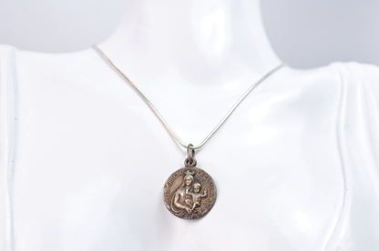 Vintage French Notre-Dame de la Garde Mary and Baby Jesus Pendant - French Religious Medal - Notre-Dame Charm