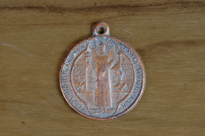 Vintage Saint Benedict Pendant - Religious Medal - Rule of St Benedict Medallion