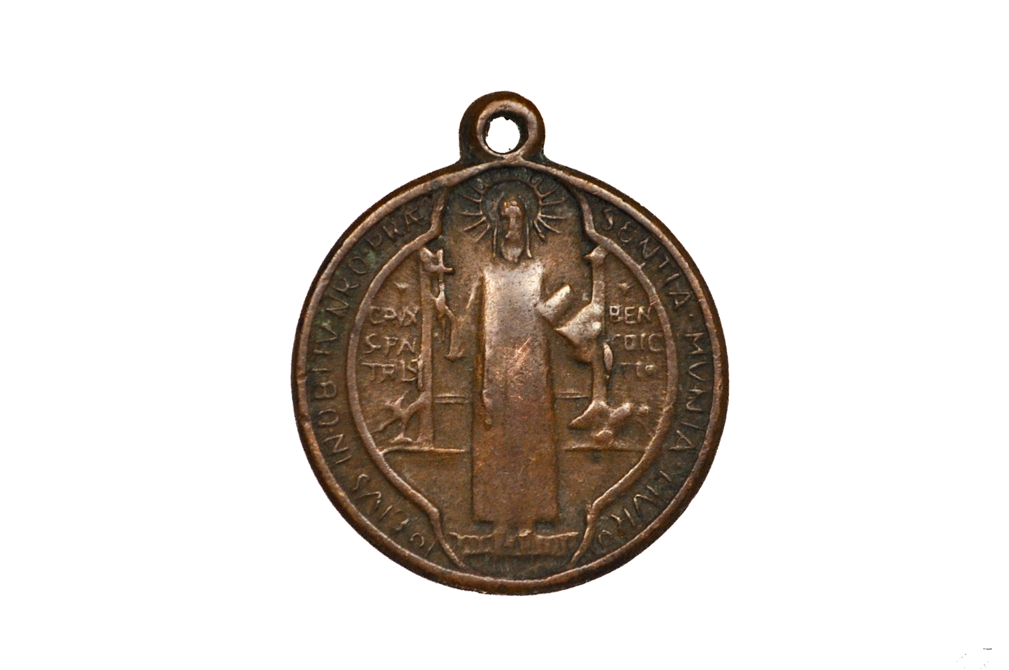 Vintage Saint Benedict Pendant - Religious Medal - Rule of St Benedict Medallion