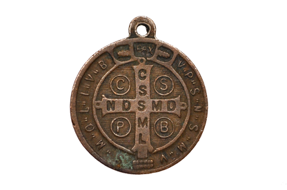 Vintage Saint Benedict Pendant - Religious Medal - Rule of St Benedict Medallion