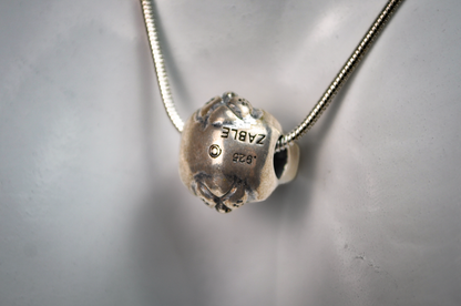 Zable Sterling Silver Peridot Eyed Cat Face Bead Charm - Stamped and Tested Sterling Silver - Animal Bracelet Charms