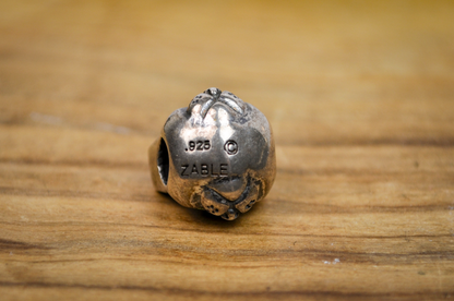 Zable Sterling Silver Peridot Eyed Cat Face Bead Charm - Stamped and Tested Sterling Silver - Animal Bracelet Charms