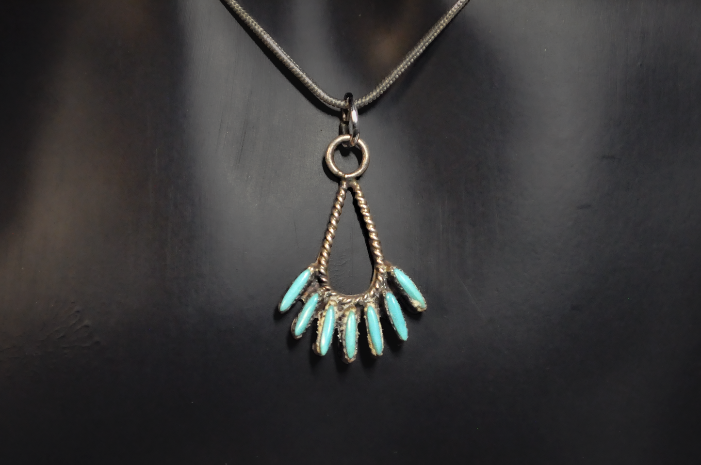 Vintage Needlepoint Turquoise Zuni Pendant - Tested Sterling Silver - Zuni Needlepoint Pendant