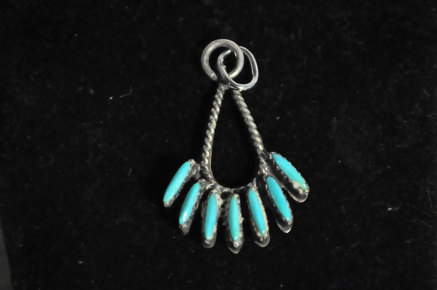 Vintage Needlepoint Turquoise Zuni Pendant - Tested Sterling Silver - Zuni Needlepoint Pendant