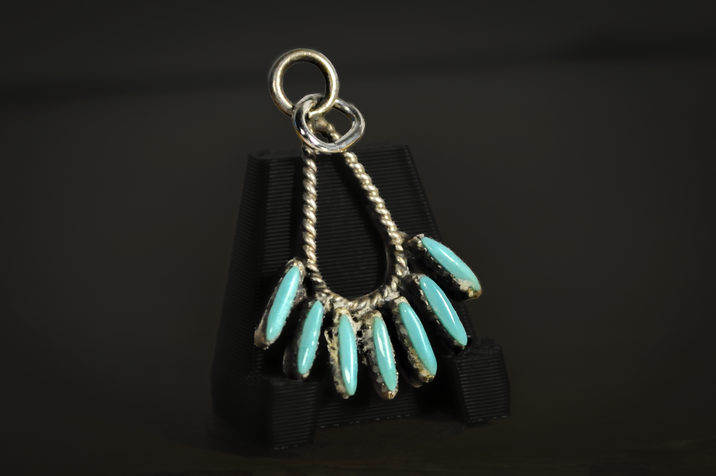 Vintage Needlepoint Turquoise Zuni Pendant - Tested Sterling Silver - Zuni Needlepoint Pendant