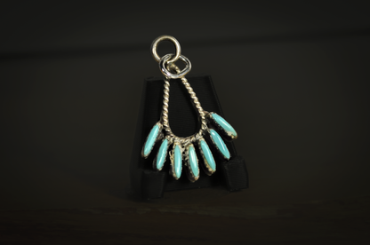 Vintage Needlepoint Turquoise Zuni Pendant - Tested Sterling Silver - Zuni Needlepoint Pendant