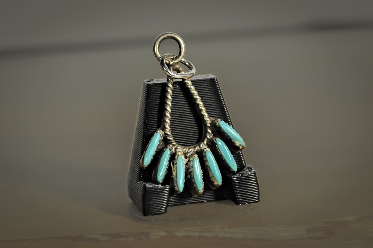 Vintage Needlepoint Turquoise Zuni Pendant - Tested Sterling Silver - Zuni Needlepoint Pendant