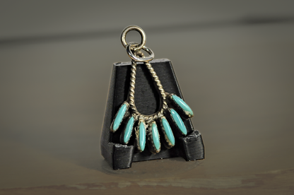 Vintage Needlepoint Turquoise Zuni Pendant - Tested Sterling Silver - Zuni Needlepoint Pendant