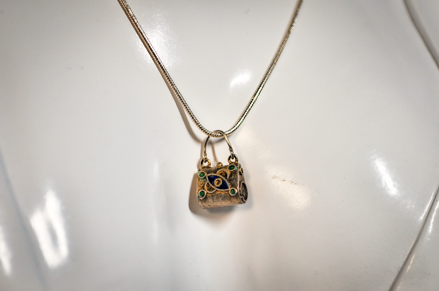 Miniature Sterling Silver Enamel Purse Charm - Tested Sterling Silver - Miniature Sterling Charms