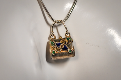 Miniature Sterling Silver Enamel Purse Charm - Tested Sterling Silver - Miniature Sterling Charms