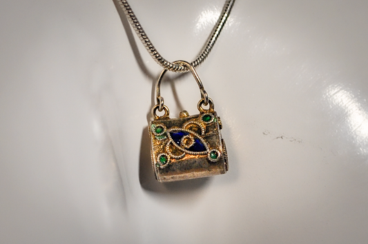 Miniature Sterling Silver Enamel Purse Charm - Tested Sterling Silver - Miniature Sterling Charms