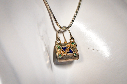 Miniature Sterling Silver Enamel Purse Charm - Tested Sterling Silver - Miniature Sterling Charms