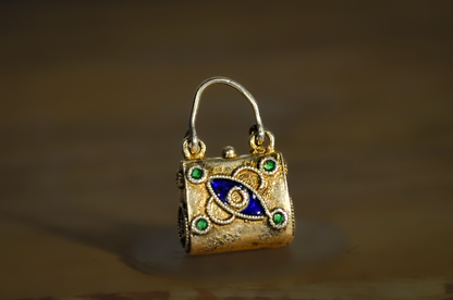 Miniature Sterling Silver Enamel Purse Charm - Tested Sterling Silver - Miniature Sterling Charms