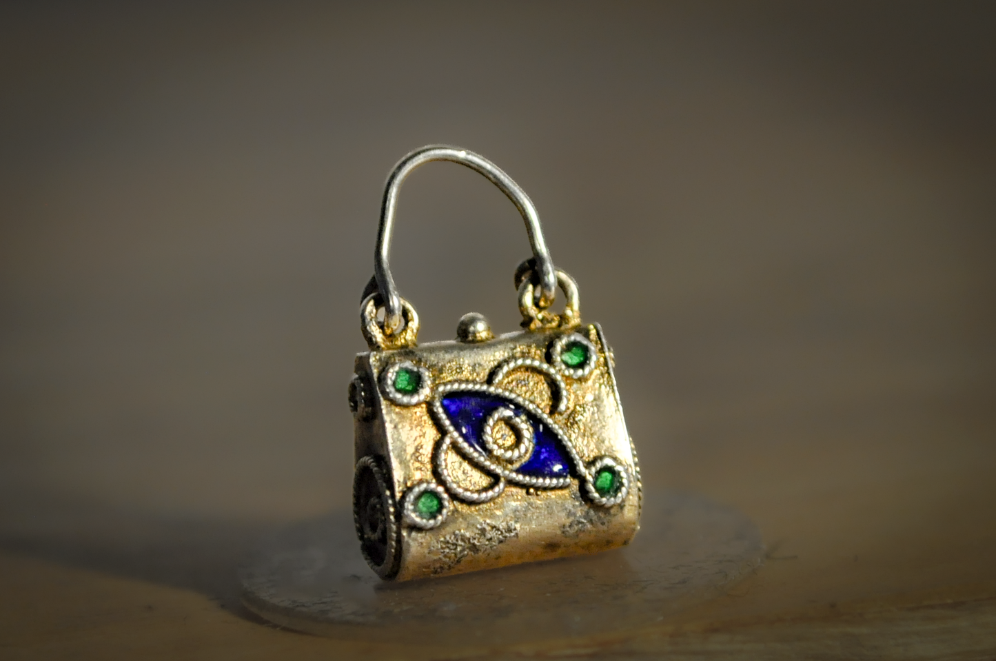 Miniature Sterling Silver Enamel Purse Charm - Tested Sterling Silver - Miniature Sterling Charms