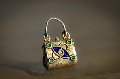 Miniature Sterling Silver Enamel Purse Charm - Tested Sterling Silver - Miniature Sterling Charms