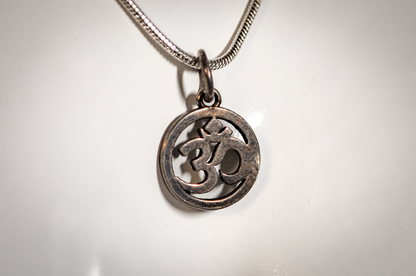Sterling Silver Hindu OM Symbol Circle Charm - Stamped and Tested Sterling Silver - Religious Charms