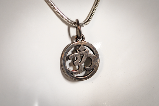 Sterling Silver Hindu OM Symbol Circle Charm - Stamped and Tested Sterling Silver - Religious Charms
