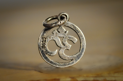 Sterling Silver Hindu OM Symbol Circle Charm - Stamped and Tested Sterling Silver - Religious Charms