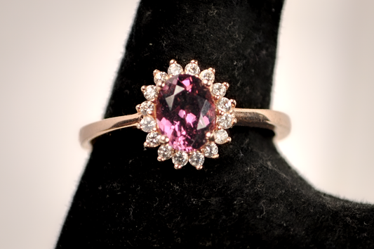 Rose Gold Alexandrite and CZ White Sapphire Solitaire Ring - Size 9.5 - Stamped and Tested Sterling Silver - Rose Gold Silver Jewelry