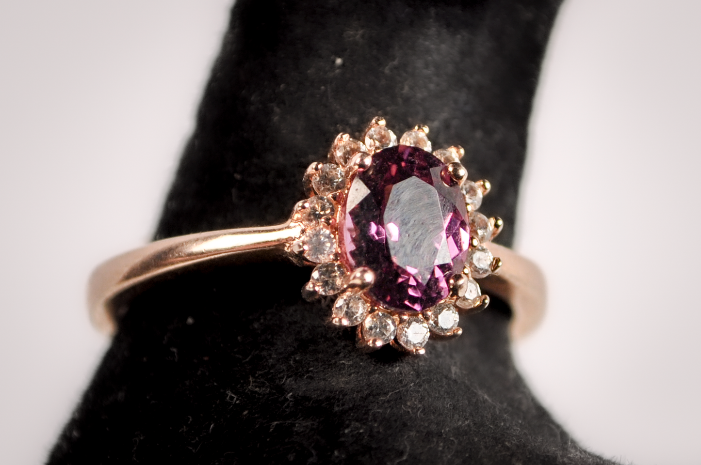 Rose Gold Alexandrite and CZ White Sapphire Solitaire Ring - Size 9.5 - Stamped and Tested Sterling Silver - Rose Gold Silver Jewelry