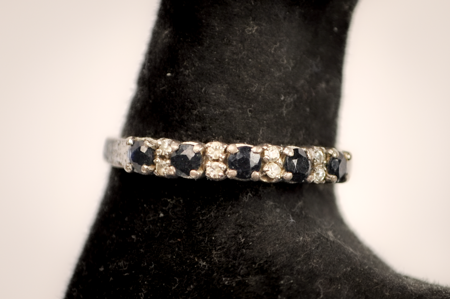 Sterling Silver Blue and White Sapphire Eternity Ring - Size 8 - Stamped and Tested Sterling Silver - Sapphire Eternity Ring