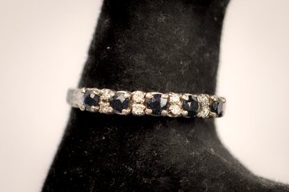 Sterling Silver Blue and White Sapphire Eternity Ring - Size 8 - Stamped and Tested Sterling Silver - Sapphire Eternity Ring