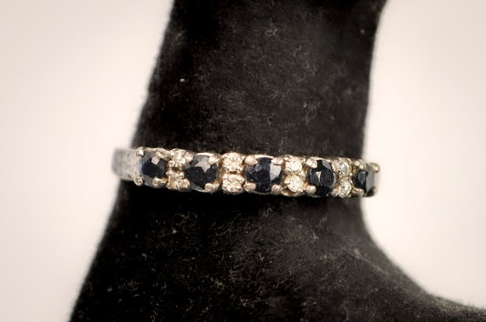 Sterling Silver Blue and White Sapphire Eternity Ring - Size 8 - Stamped and Tested Sterling Silver - Sapphire Eternity Ring