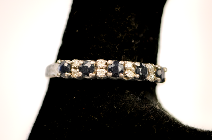Sterling Silver Blue and White Sapphire Eternity Ring - Size 8 - Stamped and Tested Sterling Silver - Sapphire Eternity Ring