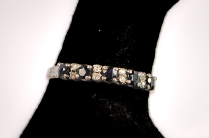 Sterling Silver Blue and White Sapphire Eternity Ring - Size 8 - Stamped and Tested Sterling Silver - Sapphire Eternity Ring