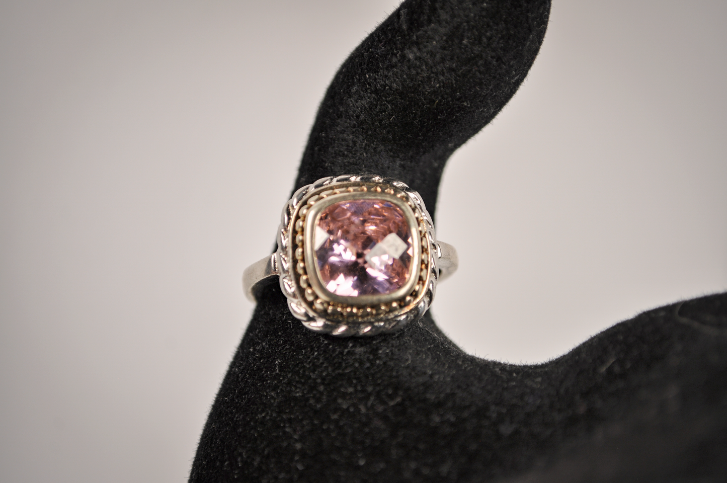 Stunning Large Checkboard Cut Amethyst Twisted Rope Bezel Ring - Size 11 - Stamped and Tested Sterling Silver - Checkerboard Amethyst Ring