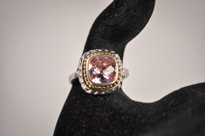 Stunning Large Checkboard Cut Amethyst Twisted Rope Bezel Ring - Size 11 - Stamped and Tested Sterling Silver - Checkerboard Amethyst Ring